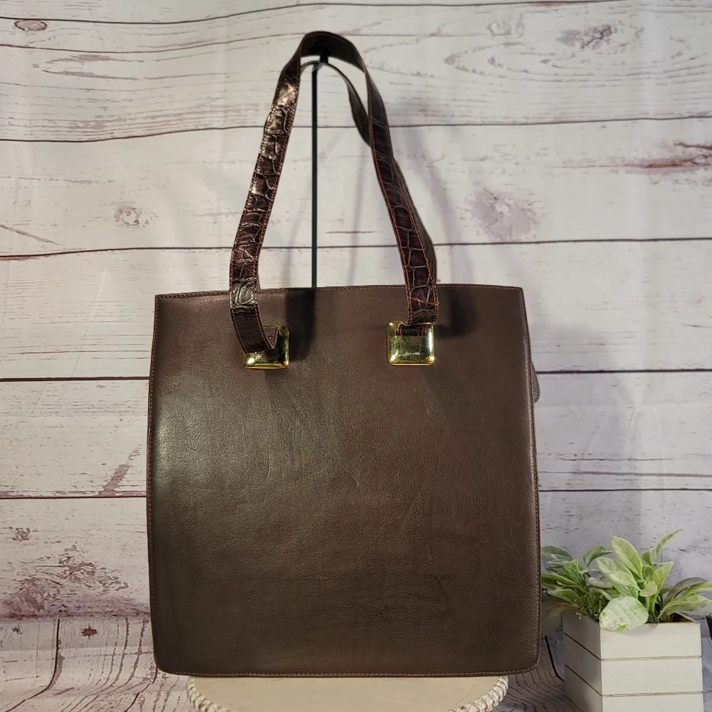 Vintage Tano of Spain Large Brown Leather Tote Bag